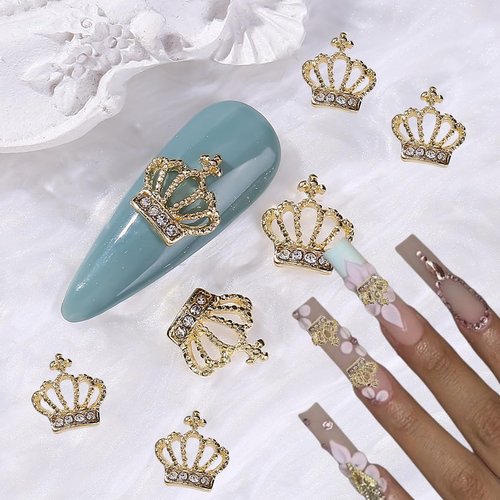 20Pcs Crown Nail Charms Silver Luxury Nail Rhinestones for Gold Silver Luxury Nail Gems Crafts Alloy Exquisite Crown Nail Art Charms Designs Acrylic Silver Nails Shiny for Women DIY Decoration