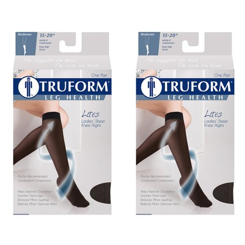 Truform Compression Stockings, 15-20 mmHg, Sheer, Knee High, Black, Medium (Pack of 2)