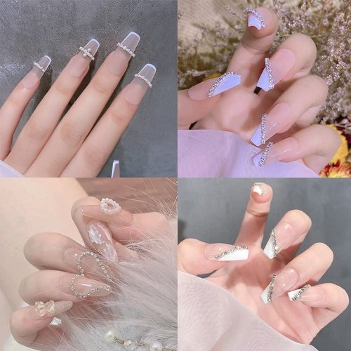 Nail Rhinestones Chain Gold Silver Pearl AB Colors Crystal 3D Nail Art Decorations Diamond Design Metal Charms Nail DIY Jewelry Crafts Accessory 10 pcs