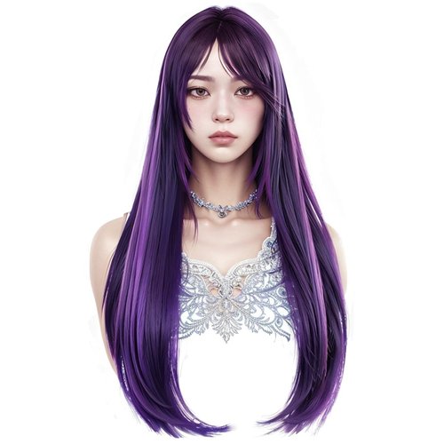 Sleekcute Long Straight Mixed Purple Wig for Women 24 Inch Wig for Hoshino Ai Cosplay, Synthetic Heat Resistant Fiber Wig with Skinlike HD Wig Cap for Girls Daily Use