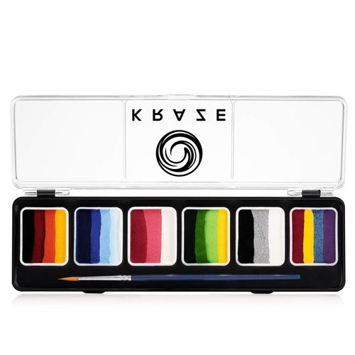 Kraze FX Splash Split Cake Palette (6 gm) with Brush - Water Activated, Hypoallergenic, Safe, Non-Toxic Face Painting Kit for Sensitive Skin, Kids & Adults