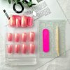 Pink Chrome Press on Nails Medium Square Fake Nails Aurora False Nails with Design Glossy Glue on Nails Bright Shiny Acrylic Nails Pearl Flash Artificial Nails for Women Nail Art Decoration 24pcs