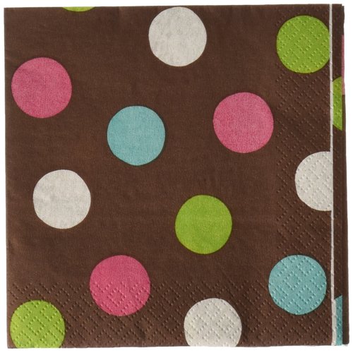 Amscan Disposable, Chocolate Polka Dot Beverage Napkins, One Size, Multicolor