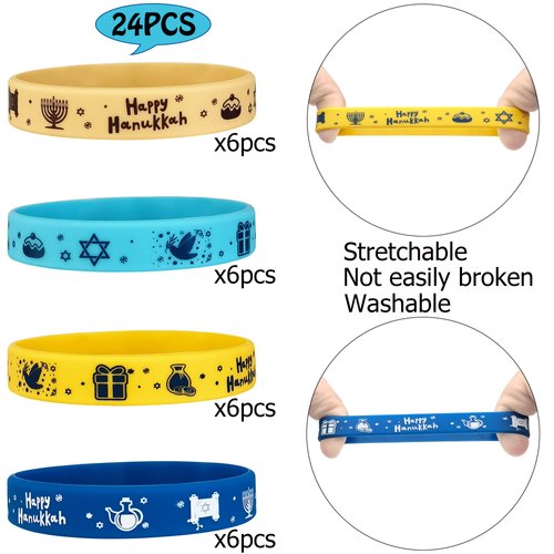 FORSEEZON Packs Happy Hanukkah Party Supplies Hanukkah Silicone Bracelets Jewish Holiday Chanukkah Party Supplies Jewish Party Favors Party Gifts Prize Goodie Bag Favors Rubber Wristbands Beige
