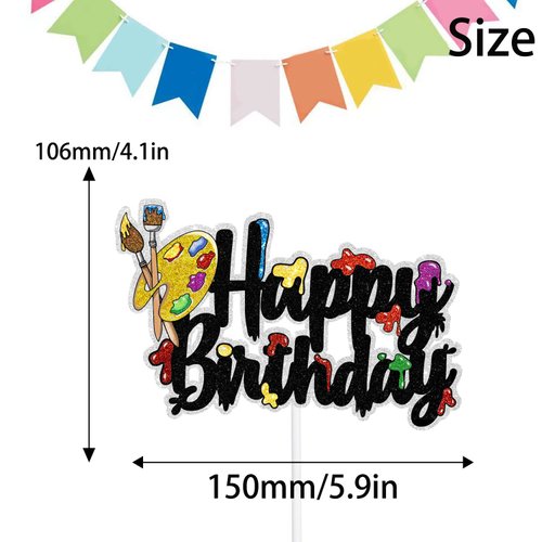 Slime Cake Topper for Painting Themed Happy Birthday Party Decor Artist Palette Graffi Paint Brush boys Girl Party Decorations Supplies