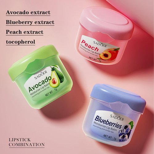 Lip Blam, Lip Butter Sleeping Mask Set Moisturizing and Preventing Dryness, Lip Oil for Dry Lips and Chapped Lips, Include Avocados & Peaches & Blueberries flavors（Pack of 3）-Diaro