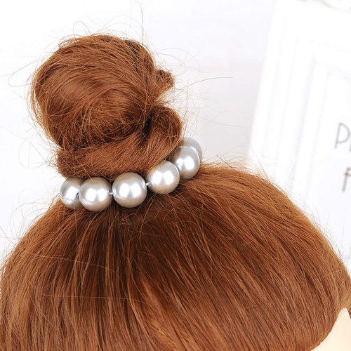 AKOAK Sweet and Elegant Simulation Big Pearl Hair Rope Handmade Beaded Elastic Hair Tie Hair Accessories, Ponytail, Girls and Ladies Hair Accessories, Pack of 1 (Silver)