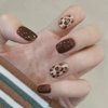 Short Square Press on Nails Fall Fake Nails Brown False Nails with Leopard Autumn Acrylic Nails Cute Stick on Nails Full Cover Glossy Artificial Nails for Women Girls Thanksgiving Nail Decoration