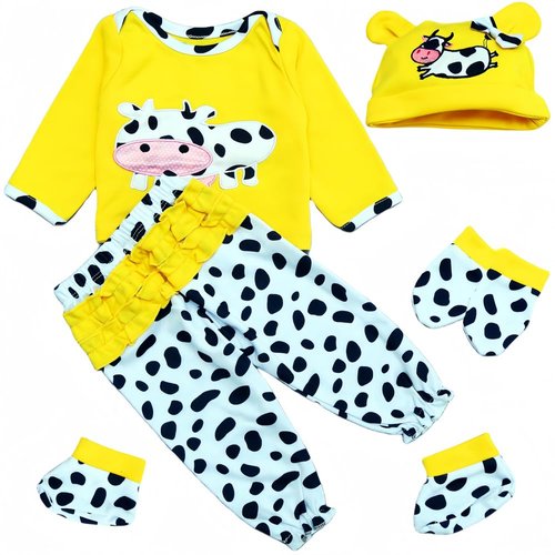 Reborn Baby Dolls Clothes for 17-22 Inch Newborn Baby Doll Boy&Girl, Baby Doll Clothes Outfit Accessories fit 17-22 Inch Reborn Baby Doll Girl【Cows Pattern 5pcs Yellow Set 】