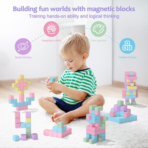45PCS Magnetic Blocks, Building Blocks for Toddlers Age 3-5 Magnet Cubes Toys STEM Preschool Education Montessori Autism Toys 4-8 Christmas Birthday Gifts for Kids Ages 3 4 5 6 7+ Year Old Boys Girls