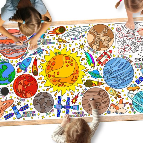 Giant Coloring Poster for Classroom Wall - Versatile 31.5 x 72 Inches Outer Space Activity Poster/Table Cover,School Parties, Outer Space Birthday Party and Special Events Decoration