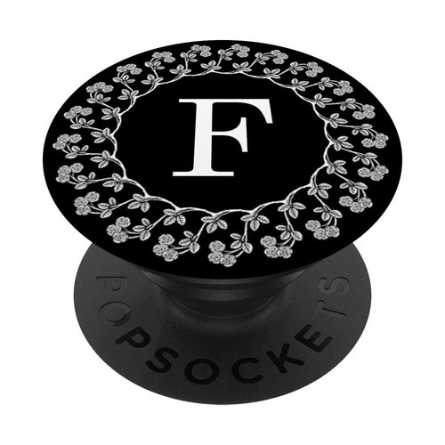 Fun Cell Phone Pop Up Holder,Cute White Floral Rose Letter F PopSockets Grip and Stand for Phones and Tablets