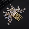 Teyglen Bridal Crystal Hair Comb Gold Rhinestone Pearl Wedding Hair Comb Hair Accessories for Bride Wedding Headpiece Boho Crystal Hair Piece for Women Girls (Gold)