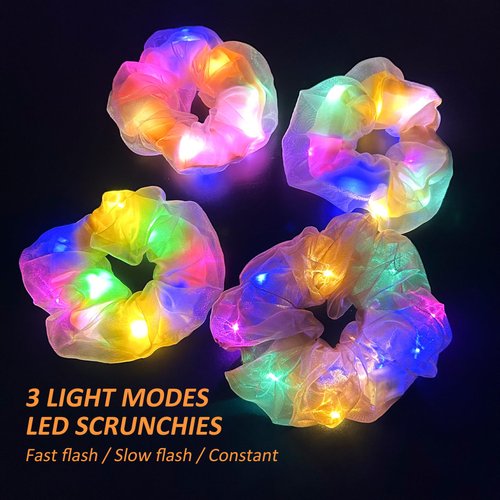 MUYANN Light Up Scrunchies - LED Scrunchy for Women & Girls - Neon, Glow in the Dark Hair Accessories - Hair Ties & Bands -Girl Gifts - Halloween Party Favors & Supplies