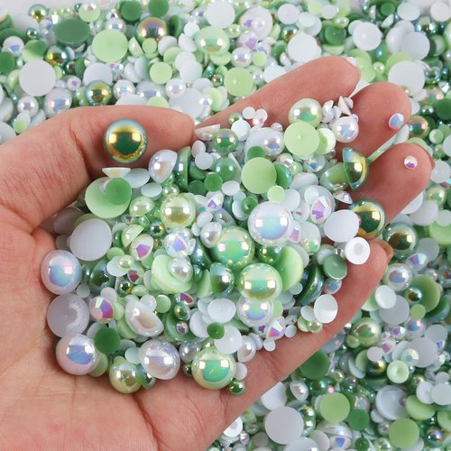 30g Mix Size Flatback Craft Rhinestone and Pearls, 2mm-10mm AB Color Jelly Resin Pearl Rhinestones for Clothing, Shoes, DIY, Nail Art Decoration