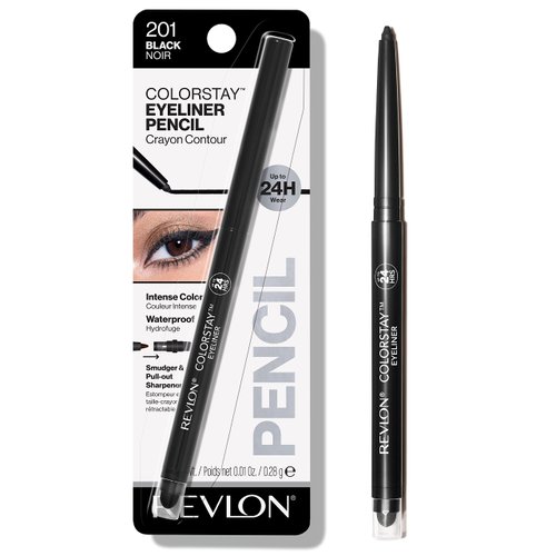 REVLON Pencil Eyeliner, ColorStay Eye Makeup with Built-in Sharpener, Waterproof, Smudgeproof, Longwearing with Ultra-Fine Tip, 201 Black, 0.01 Ounce