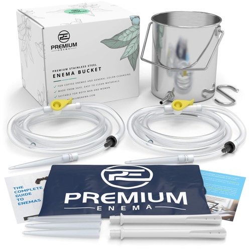 PE Premium Enema Stainless Steel Coffee Enema Bucket Kit - Organic Home Colonic Kit for Men/Women - Ideal for Colon and Liver Cleansing, Detoxifying Enemas