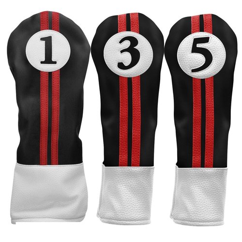 SAHARA Vintage Style Golf Club Headcovers for 460cc Drivers, Fairways, Hybrids | Multiple Colors, Form Fitting Design (Headcover 3 Piece Bundle- Driver/3/5, Black/Red/White)