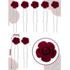 Bencailor 24 Pieces Red Rose Bridal Hair Pins Flower Hair Clips U Shaped Hair Jewelry Accessories for Bridal Wedding Dance Birthday Woman Girls Small Bobby Pins for Hair