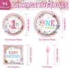 96Pcs Wonderland 1st Birthday Party Supplies 350GSM Onederland 1st Birthday Paper Plates Napkins Forks Disposable Tableware Set for Girls Fairy First Birthday Decorations Tea Party Baby Shower Serve24