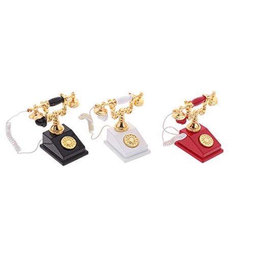 3 Pcs Dollhouse 1/12 Vintage Miniature Phone Model Rotary Telephone Decoration Retro Desk Phone Toy for Dollhouse Furniture Accessories