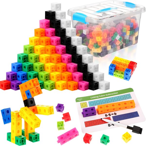 219 Pcs Math Learning Linking Cube with Activity Cards Storage Container Set, Plastic Colorful Counting Blocks for Preschool Learning Activities Math Manipulatives Homeschool Teacher Kindergarten