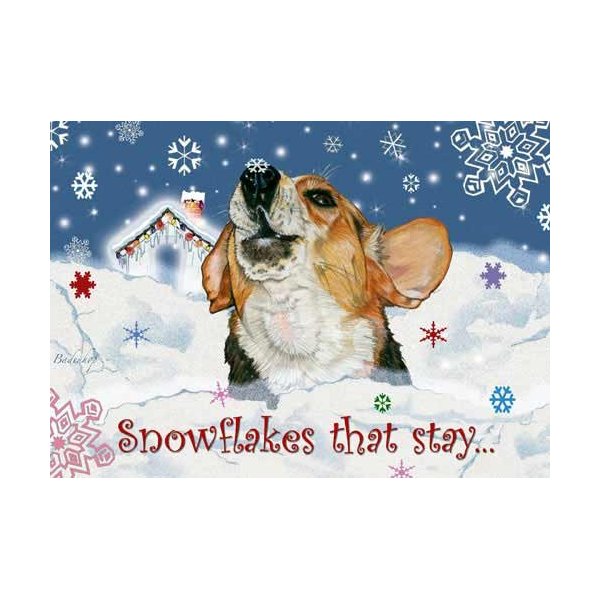 Pipsqueak Beagle Christmas Cards Snowflakes : 10 Holiday Cards with Red Envelopes - ADORABLE!