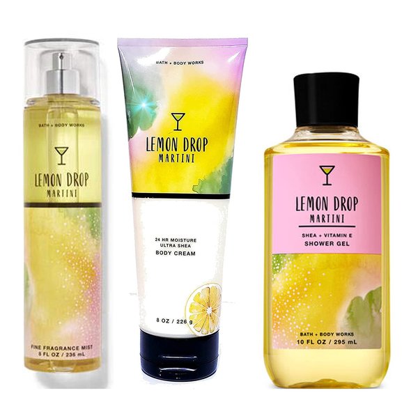 Bath and Body Works Lemon Drop Martini 3 pc Bundle - Shower Gel, Fine Fragrance Mist and Ultra Shea Body Cream (Lemon Drop Martini)