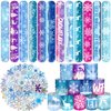 YYMYMGJ 74 PCS Snowflake Party Favors, 24 PCS Snowflake Slap Bracelets 50 PCS Snowflake Stickers Snowflake Birthday Party Decorations Supplies Gifts for Kids Classroom Rewards