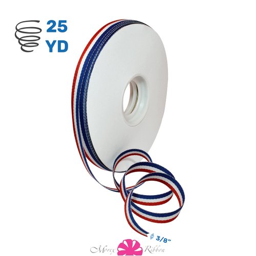 Morex Ribbon 93602/25-914 Striped Grosgrain Ribbon 3/8"X 25 YD Patriotic Ribbon for Gift Wrapping, Red/White/Blue, 4th of July Decorations, American Flags Art Supplies Gift Ribbons for Crafts