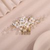 Teyglen Flower Bride Wedding Hair Comb Crystal Bridal Side Comb Gold Rhinestone Pearl Hair Piece Leaf Flower Headpiece Floral Hair Accessories for Women (Gold)