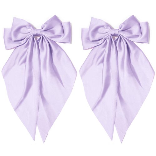 2Pcs Silky Satin Hair Bows Satin Purple Hair Bow for Women with Long Tail Coquette Hair Ribbon Ha...