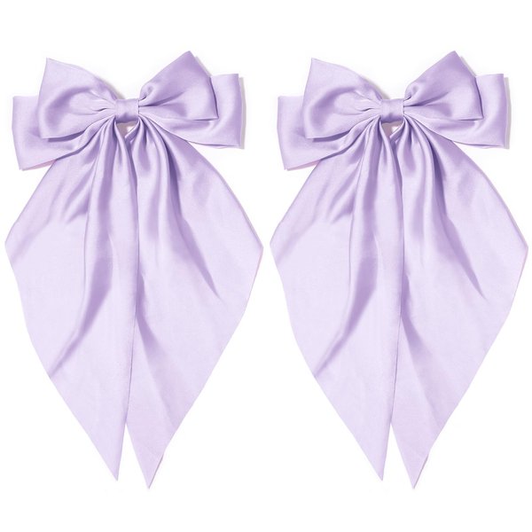 2Pcs Silky Satin Hair Bows Satin Purple Hair Bow for Women with Long Tail Coquette Hair Ribbon Hair Clip Aesthetic Hair Accessories