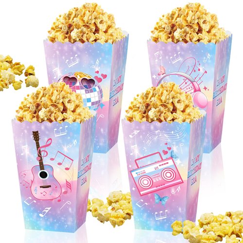 16 PCS Music Themed Popcorn Boxes Buckets Birthday Party Supplies Singer Theme Favor Goodie Goody Treat Bags for Birthday Party Decorations, Supplies