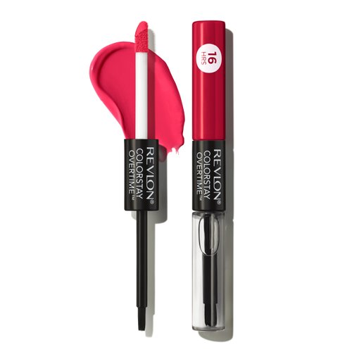 Revlon Liquid Lipstick with Clear Lip Gloss, ColorStay Face Makeup, Overtime Lipcolor, Dual Ended with Vitamin E in Red/ Coral, Forever Scarlet (040), 0.07 Oz