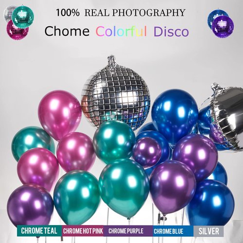 Metallic Balloon garland kit 135Pcs Disco Party decorations with Chrome Blue Red Purple Silver Disco ball balloons for 80s 90s Themed Birthday graduation 2025 new year Party eve Decorations