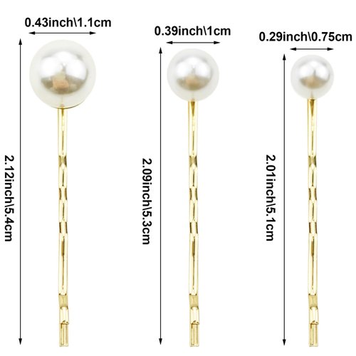 12PCS Pearls Hair Bobby Pins, Alloy Pearl Hair Clips, 3 Sizes Pearl Hair Barrettes, Wedding Pearl Hair Pins, Bridal Pearl Hair Accessories for Women Daily Use