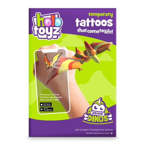 Abacus Brands Holotoyz Jurassic Dinos AR Tattoos - Magic Augmented Reality Hologram Temporary Tattoos Come to Life with Smart Phone - 4D For Kids