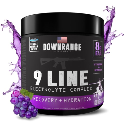 DownRange 9 Line Recovery + Hydration Powder, Electrolytes, Essential Amino Acids & Coconut Water Powder for Muscle Recovery, Energy & Rehydration, 30 Servings (Grape)