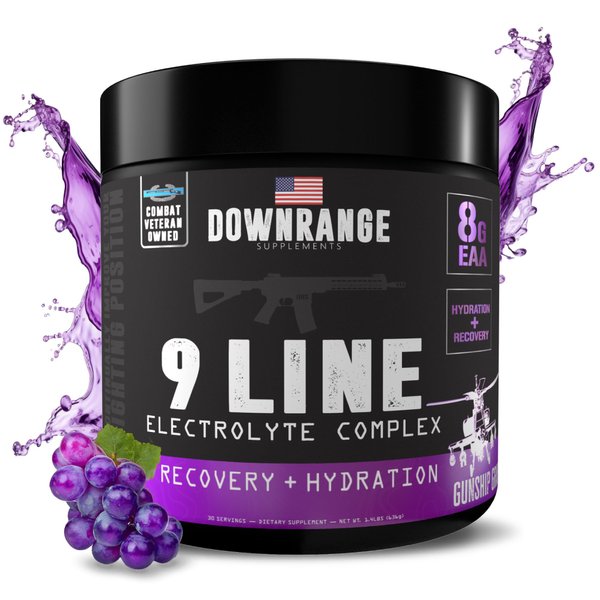 DownRange 9 Line Recovery + Hydration Powder, Electrolytes, Essential Amino Acids & Coconut Water Powder for Muscle Recovery, Energy & Rehydration, 30 Servings (Grape)