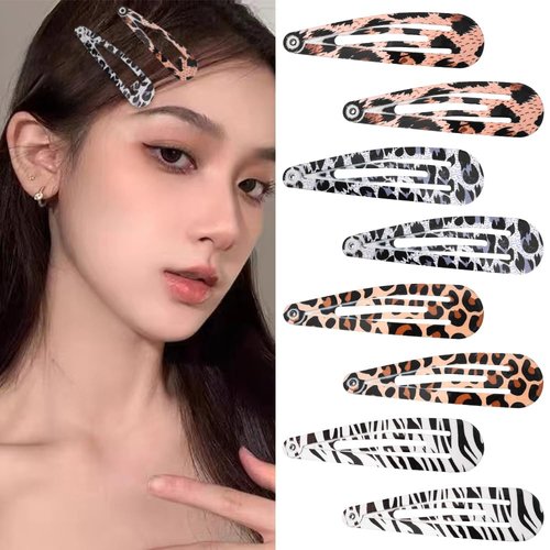 Leopard Snap Clips for Hair Y2K Black White Brown Metal Zebra Cheetah Print Hair Clips Animal Pattern Barrettes Hair Pins Decorations Retro Edgy Hair Clips for Women Girls