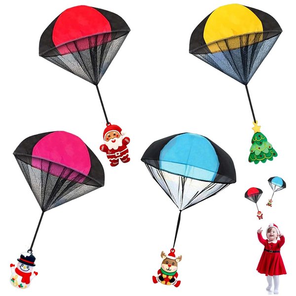 H-Style Parachute Toys, 4PCS Christmas Parachute Toys, Santas, Reindeer, Snowmen & Xmas Tree, Stocking Stuffers for Kids, Christmas Toys for Christmas Party Favors Xmas Gifts Goody Bag Filler