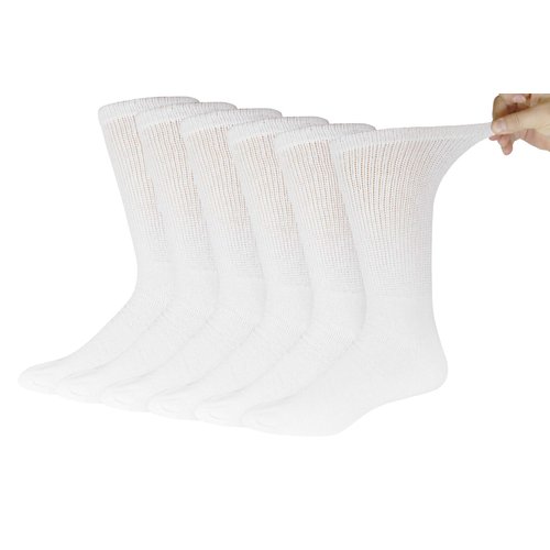Big and Tall - 6 pairs of Diabetic Cotton Neuropathy Crew Socks, King Size Mens Athletic Crew Socks (13-16, White)