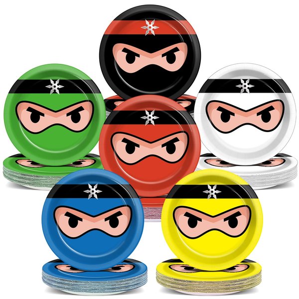 Naozinebi 72PCS Ninja Birthday Plates Ninja Party Supplies Ninja Warrior Tableware Ninja Master Plates Karate Disposable Plate Dessert Paper Plates for Boys Girls Kids Baby Shower Favors 6.7*6.7inch