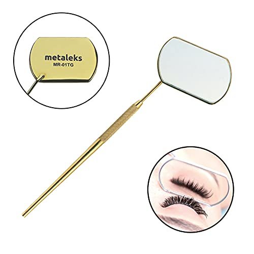 Metaleks 2Pcs EyeLash Extension Mirror, Lash Mirror for Eyelash Extension, Eye Makeup Inspection Mirror, Stainless Steel for Eyelash Extension Supplies and Accessories Golden Titanium Coated