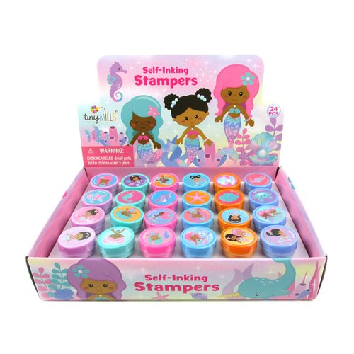 TINYMILLS 24 Pcs Rainbow Mermaid Stampers for Kids Birthday Party Goody Bag Filler Pinata Filler Mermaid Party Supplies Classroom Rewards Carnival Giveaways