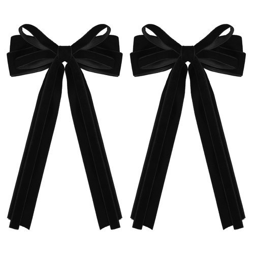 Black Velvet Hair Bow Clips 2 Layers Hair Ribbon Bows Long Tails Fall Winter Hair Accessories for...