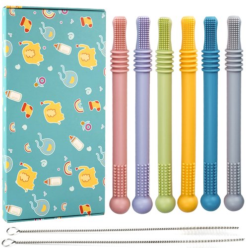Baby Teething Toys Sensory Toys for Autistic ADHD, SPD, Oral Motor Children, Teething Straws Sticks, Baby Boy Girl Gitfs Package for 3 6 12 36 Months Baby Teether