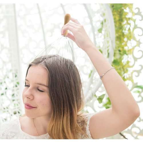 USAGA 32 Fingers Head Massager, Head Scratcher Scalp Massager for Head Body Relaxing Wood Handle (1 Pack)