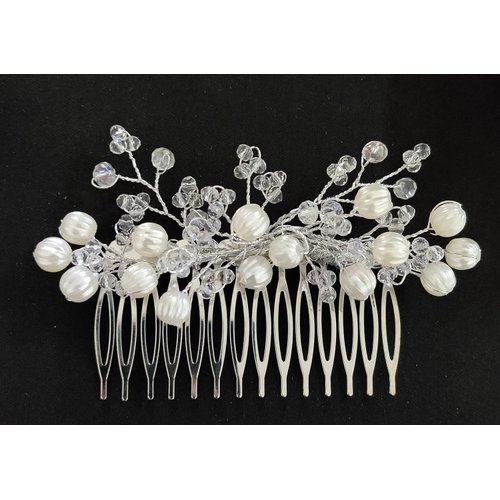 White & Silver Bridal Comb Flower Hair Comb Jooda Pin Bun Comb Clip for Women Hair Brooch Hair Style Hairclips Hair Accessories for Wedding Party